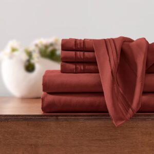 Horbaunal Rust Queen Size Sheet Set - 6 Piece Luxury 1800 Thread Count Bedding Sheets & Pillowcases - 16 Inch Deep Pocket Microfiber Bedding Set - Soft & Wrinkle Bed Sheets