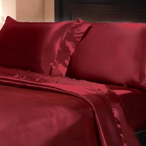 Mk Home LLC 4pc Soft Silky Satin Solid Color Deep Pocket Sheet Set (Red, Queen)