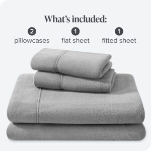 Bare Home Super Soft Fleece Sheet Set - Queen Size - Extra Plush Polar Fleece, No-Pilling Bed Sheets - All Season Cozy Warmth (Queen, Light Grey)