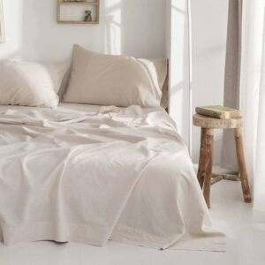 Simple&Opulence Belgian Linen Sheet Set Solid Color -Sheet Set 4PC - Cal King Natural Flax Cotton Blend Soft Breathable Farmhouse Bedding - California King, Linen/Beige