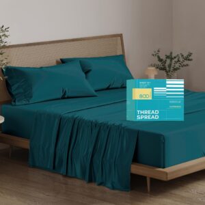 thread spread 100% egyptian cotton split king sheets sets for adjustable bed - 800 thread count 5 pc top split king sheet for sleep number bed, soft cooling sheets, fits mattress upto 18" - teal