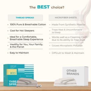 THREAD SPREAD 100% Egyptian Cotton Split King Sheets Sets for Adjustable Bed - 800 Thread Count 5 PC Top Split King Sheet for Sleep Number Bed, Soft Cooling Sheets, Fits Mattress upto 18" - Teal