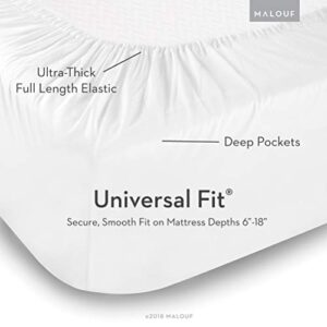 MALOUF Double Brushed Microfiber Super Soft Luxury Bed Sheet Set - Wrinkle Resistant - Queen Size - White