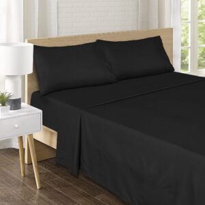 Karin Maki Microfiber Full Size Bed Sheets Set - 1800 Thread Count Bed Set - Super Soft Luxury Egyptian Bedding - Deep Pocket Fitted Sheet with Pillow Cases - Wrinkle Free and Fade Resistant - Black