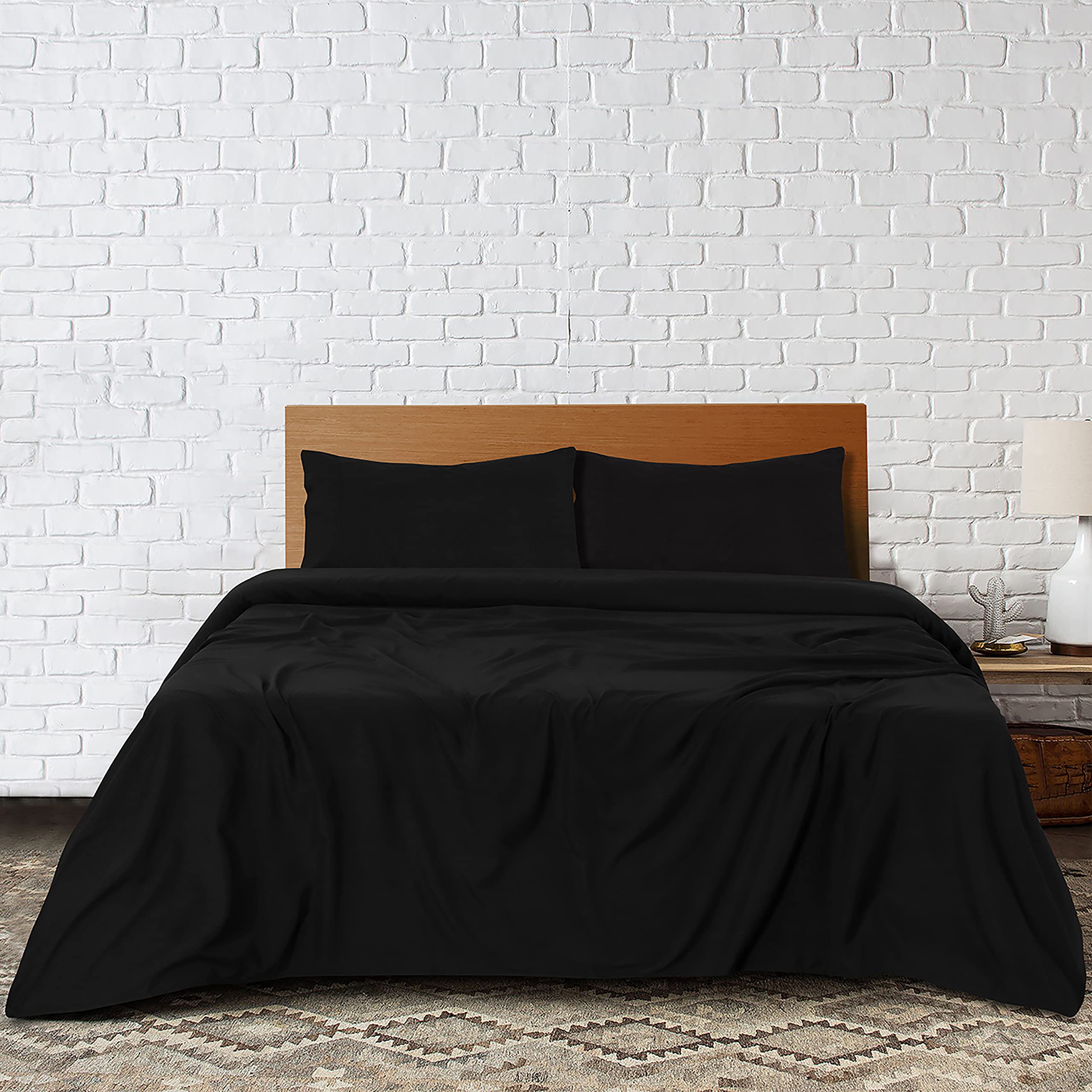 Karin Maki Microfiber Full Size Bed Sheets Set - 1800 Thread Count Bed Set - Super Soft Luxury Egyptian Bedding - Deep Pocket Fitted Sheet with Pillow Cases - Wrinkle Free and Fade Resistant - Black