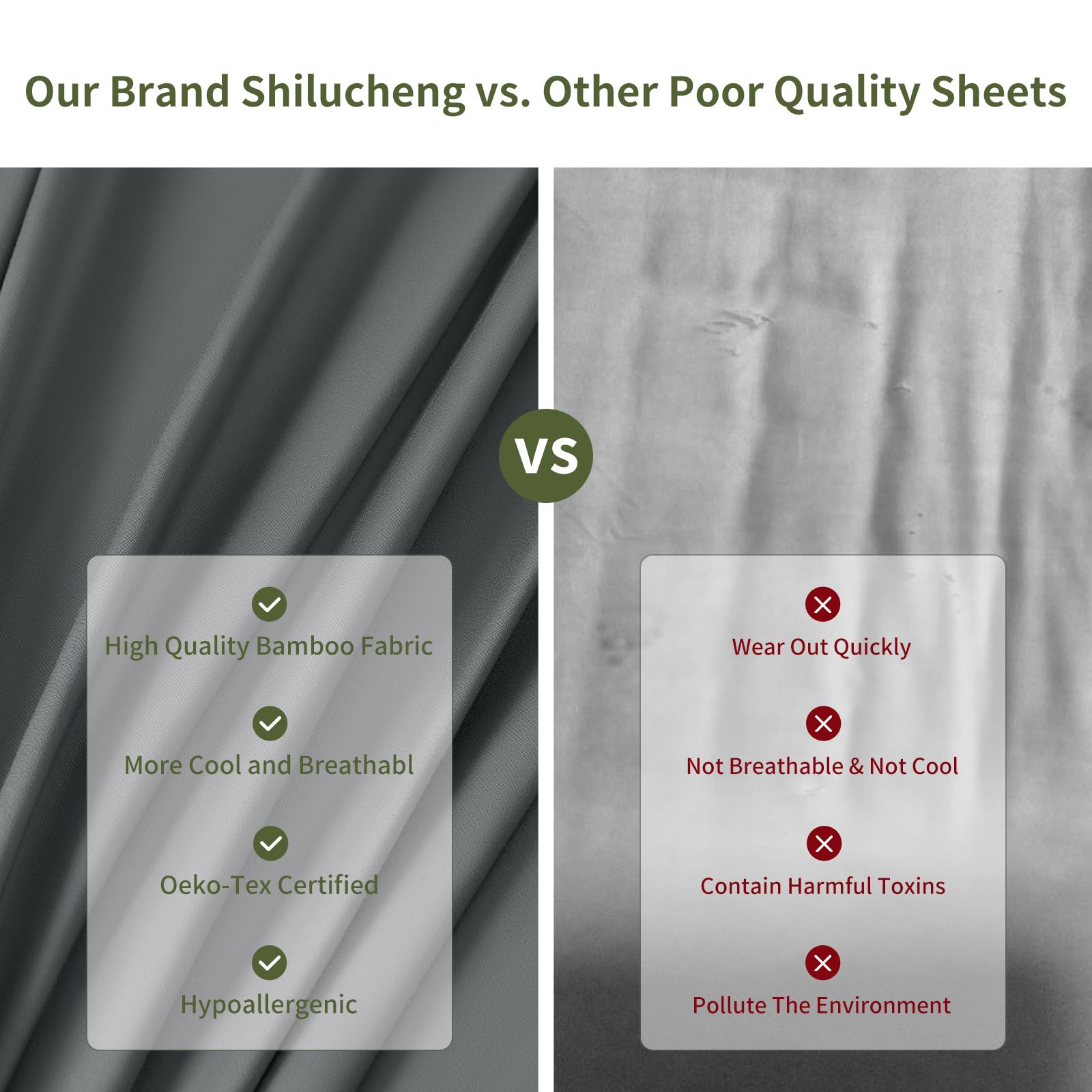 Shilucheng 6-Piece Sheets Set，Rayon Derived from Bamboo_ Sheets, Cooling & Breathable Bed Sheets, Silky Bedding Sheets & Pillowcases, 16 Inch Deep Pockets(Queen,Dark Grey)