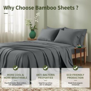 Shilucheng 6-Piece Sheets Set，Rayon Derived from Bamboo_ Sheets, Cooling & Breathable Bed Sheets, Silky Bedding Sheets & Pillowcases, 16 Inch Deep Pockets(Queen,Dark Grey)