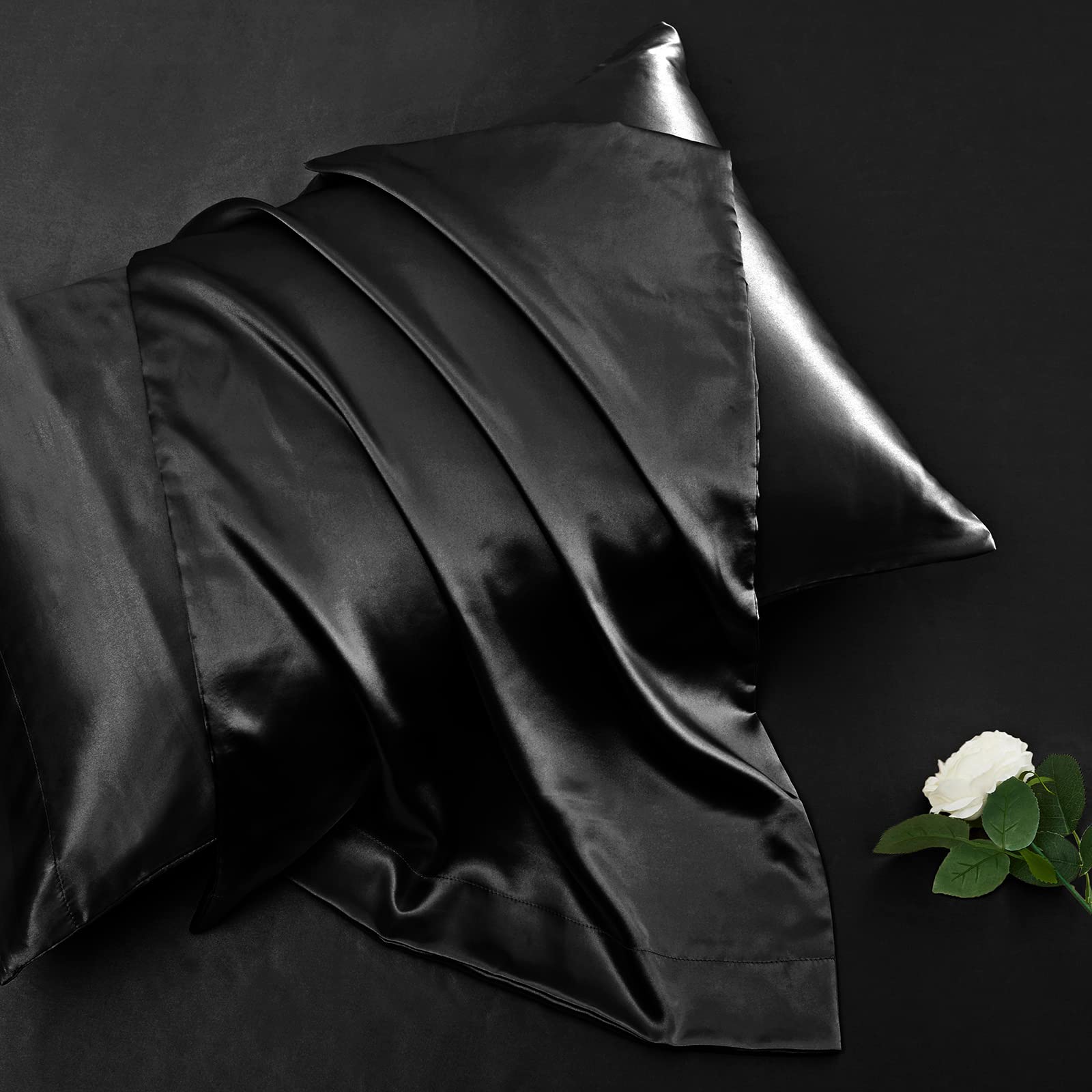 Vonty Satin Sheets Extra Deep Pocket King Size Sheets - Cooling & Silky Satin King Sheets Set with 18-24 Inch Deep Pocket, Black Satin Bed Sheets Fit Up to 24" Deep Matress - 4 Piece