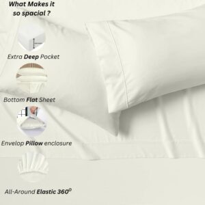 Split King Sheet Sets for Adjustable Beds Deep Pocket, Twin XL Fitted Sheet Sets for Adjustable Bed Split King 100% Extra Long Staple Cotton Deep Pocket Sheets 10-18 Inches Ivory Solid