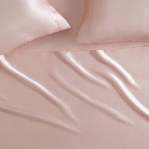 Serta SatinLuxury 4pc Soft Lightweight Deep Pocket Bedding Silky Satin Sheet Set with Pillowcases, Queen, Blush Pink