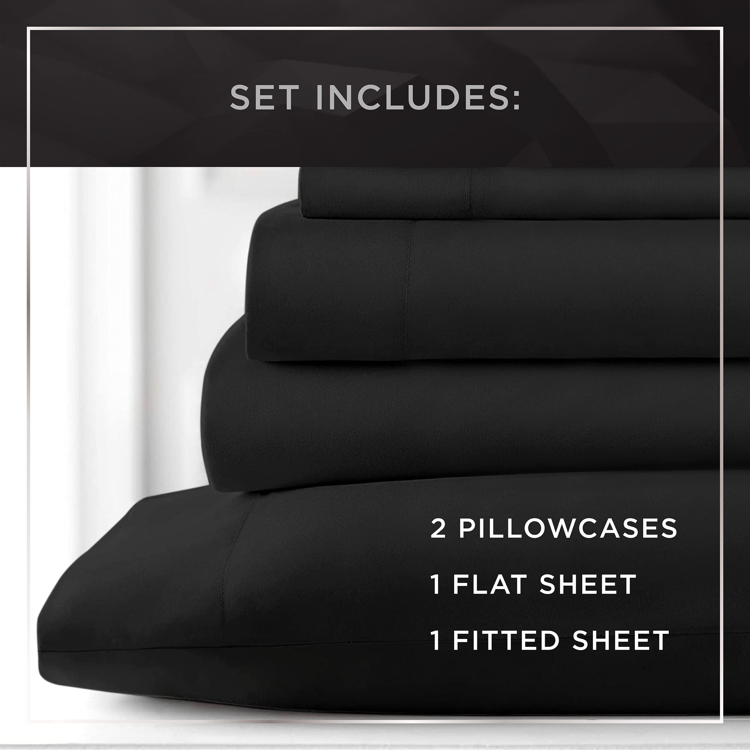 Raymond Waites 4 Piece Sheet Set, Cotton Rich, 400-Thread Count, Black, Queen Sheet Set