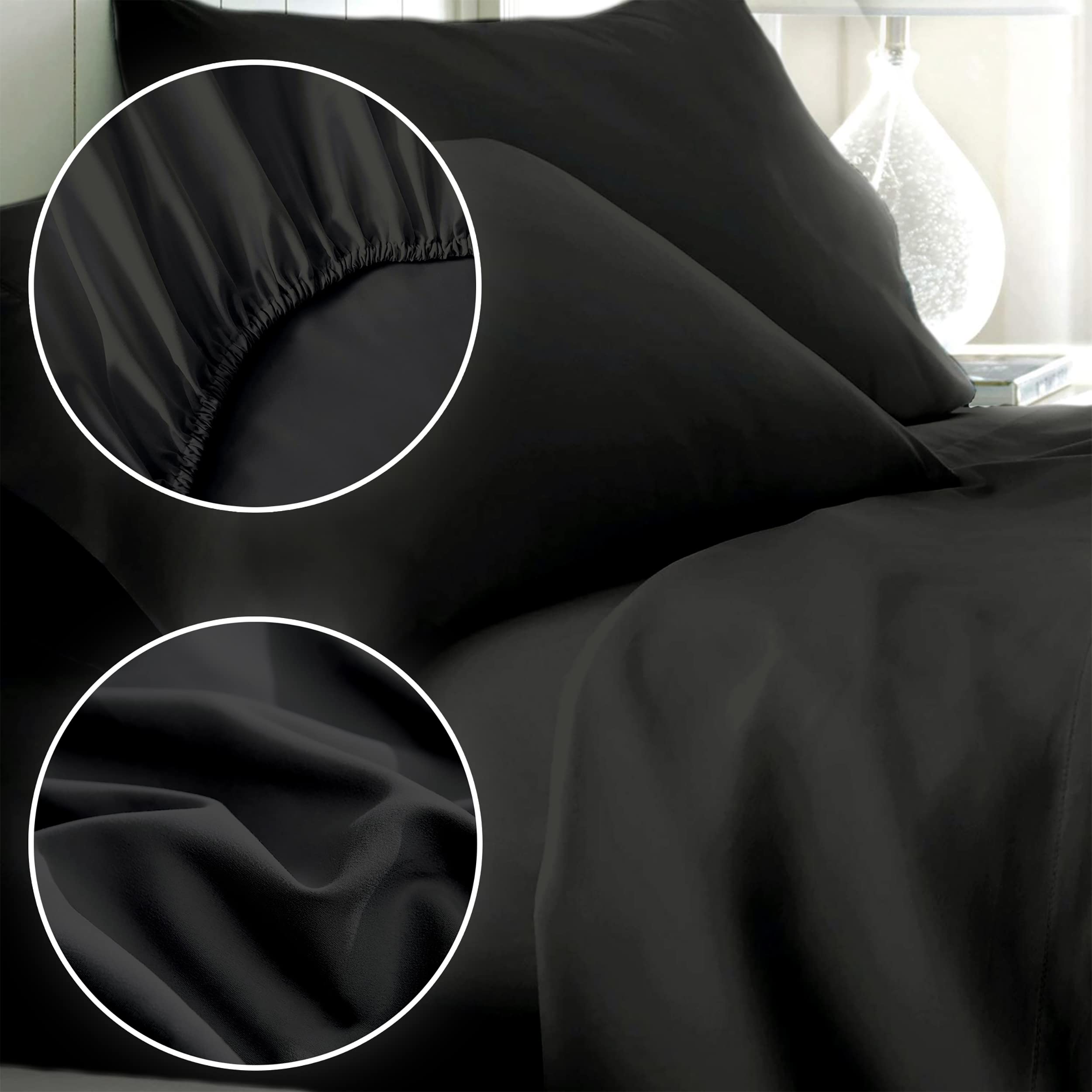 Raymond Waites 4 Piece Sheet Set, Cotton Rich, 400-Thread Count, Black, Queen Sheet Set