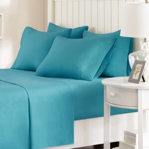 comfort spaces microfiber bed sheets set 14" deep pocket, wrinkle resistant, all around elastic - year-round cozy bedding sheet, matching pillow cases, twin, teal 4 piece