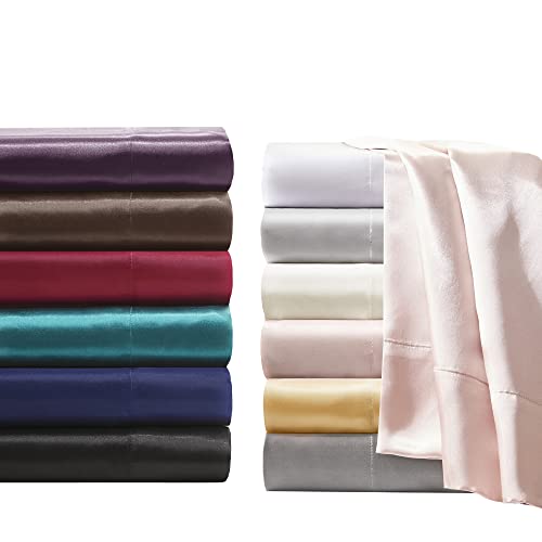 Madison Park Essentials Satin Sheets Queen Size, Luxurious Silky Satin Bed Sheets, Elastic 14" Pocket fits up to 16" Mattress, Wrinkle-Free, Soft Satin Bed Sheet Set, Gold 6 Piece