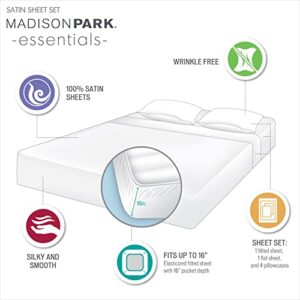 Madison Park Essentials Satin Sheets Queen Size, Luxurious Silky Satin Bed Sheets, Elastic 14" Pocket fits up to 16" Mattress, Wrinkle-Free, Soft Satin Bed Sheet Set, Gold 6 Piece