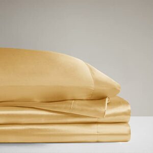 Madison Park Essentials Satin Sheets Queen Size, Luxurious Silky Satin Bed Sheets, Elastic 14" Pocket fits up to 16" Mattress, Wrinkle-Free, Soft Satin Bed Sheet Set, Gold 6 Piece