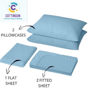 Split King Sheets For Adjustable Bed,Sheets Set with 2 Twin-XL Fitted Sheets,Split King Sheets 5 Pcs , 100% Brushed Microfiber Split Bed Sheets to fit upto 16"Deep Twin XL Mattress (Light Blue)