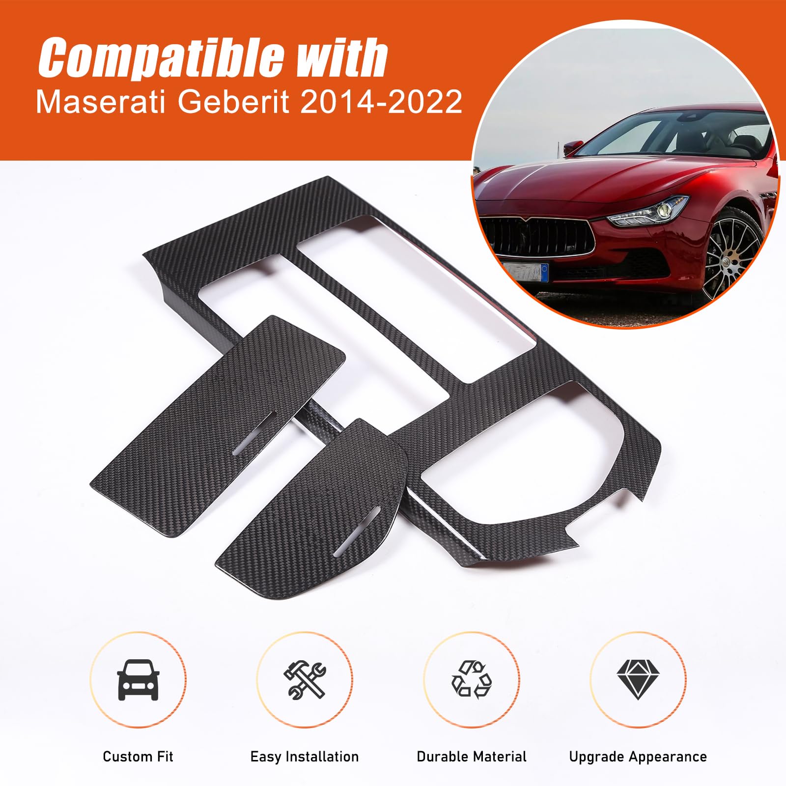 Gear Shift Shifter Panel/Shift Lever Panel/Transmission Gear Selector Gearstick Panel Trim Cover Decal for Maserati Ghibli Accessories,Absolutely Real Carbon Fiber Gear Shift Trim