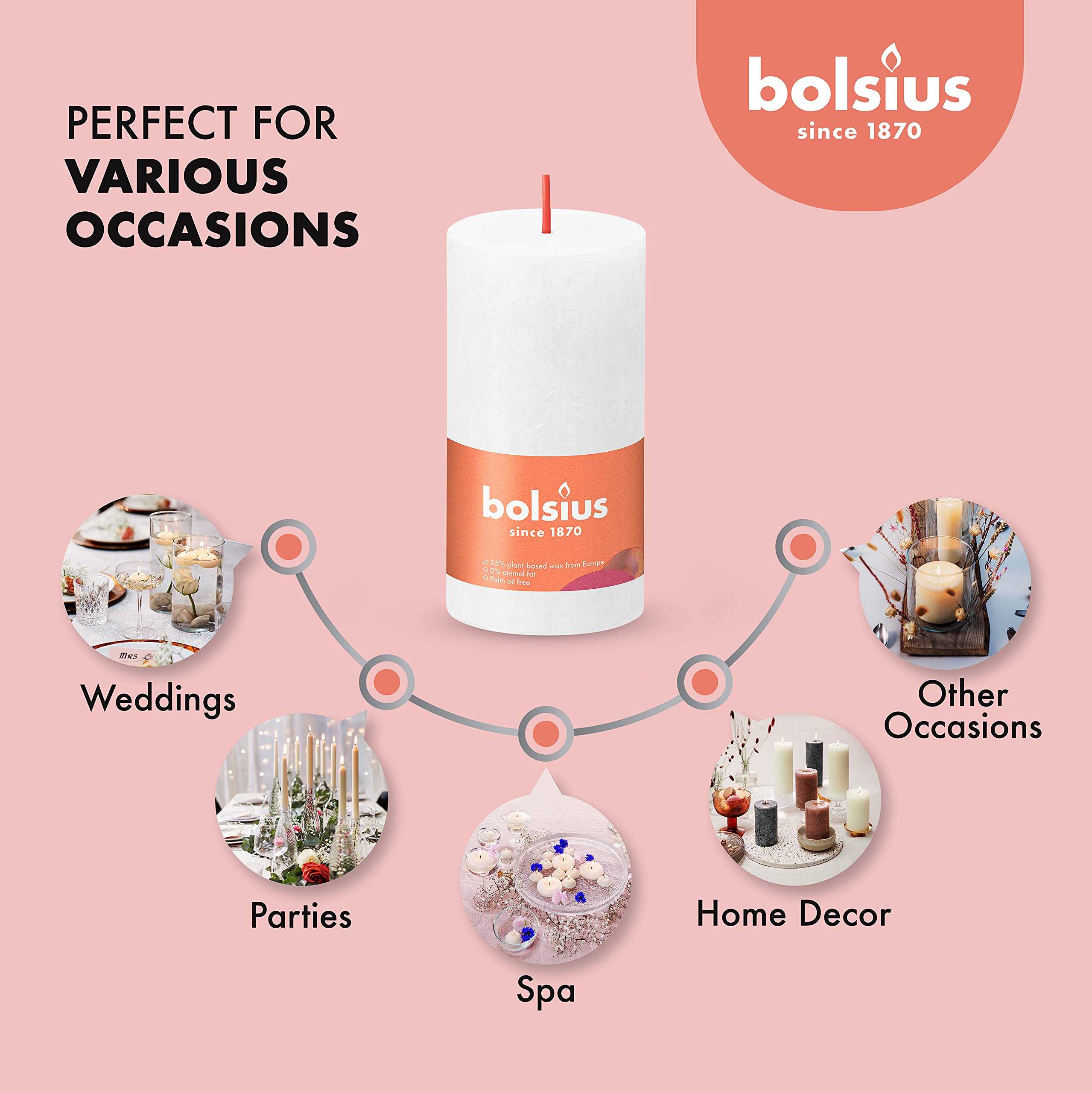 BOLSIUS 4 Pack White Rustic Pillar Candles - 2 X 4 Inches - Premium European Quality - includes Natural Plant-Based Wax - Unscented Dripless Smokeless 30 Hour Party Décor and Wedding Candles