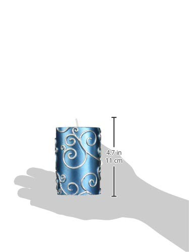 Zest Candle Pillar Candles, 3 by 4-Inch, Blue Scroll