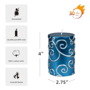 Zest Candle Pillar Candles, 3 by 4-Inch, Blue Scroll