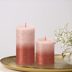 BOLSIUS 4 Pack Misty Pink/Amber Sunset Rustic Metallic Pillar Candles - 2.75 X 3.25 Inches - Fine European Quality - includes Natural Plant-Based Wax - Unscented Dripless Smokeless 35 Hour Candles