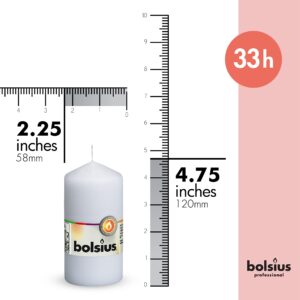 BOLSIUS 10 White Pillar Candles - 2.25 x 4.75 Inches - Premium European Quality - Individually Wrapped - 33 Hours Burn Time - Dripless Smokeless Unscented Dinner, Wedding, Party, & Restaurant Candles