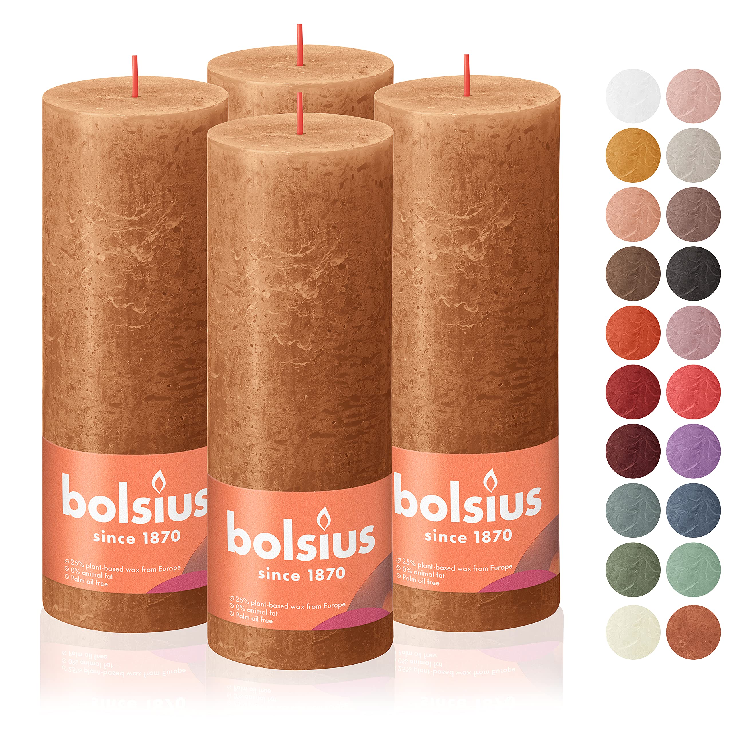 BOLSIUS 4 Pack Spice Brown Rustic Pillar Candles - 2.75 X 7.5 Inches - Premium European Quality - includes Natural Plant-Based Wax - Unscented Dripless Smokeless 85 Hour Party Décor Candles