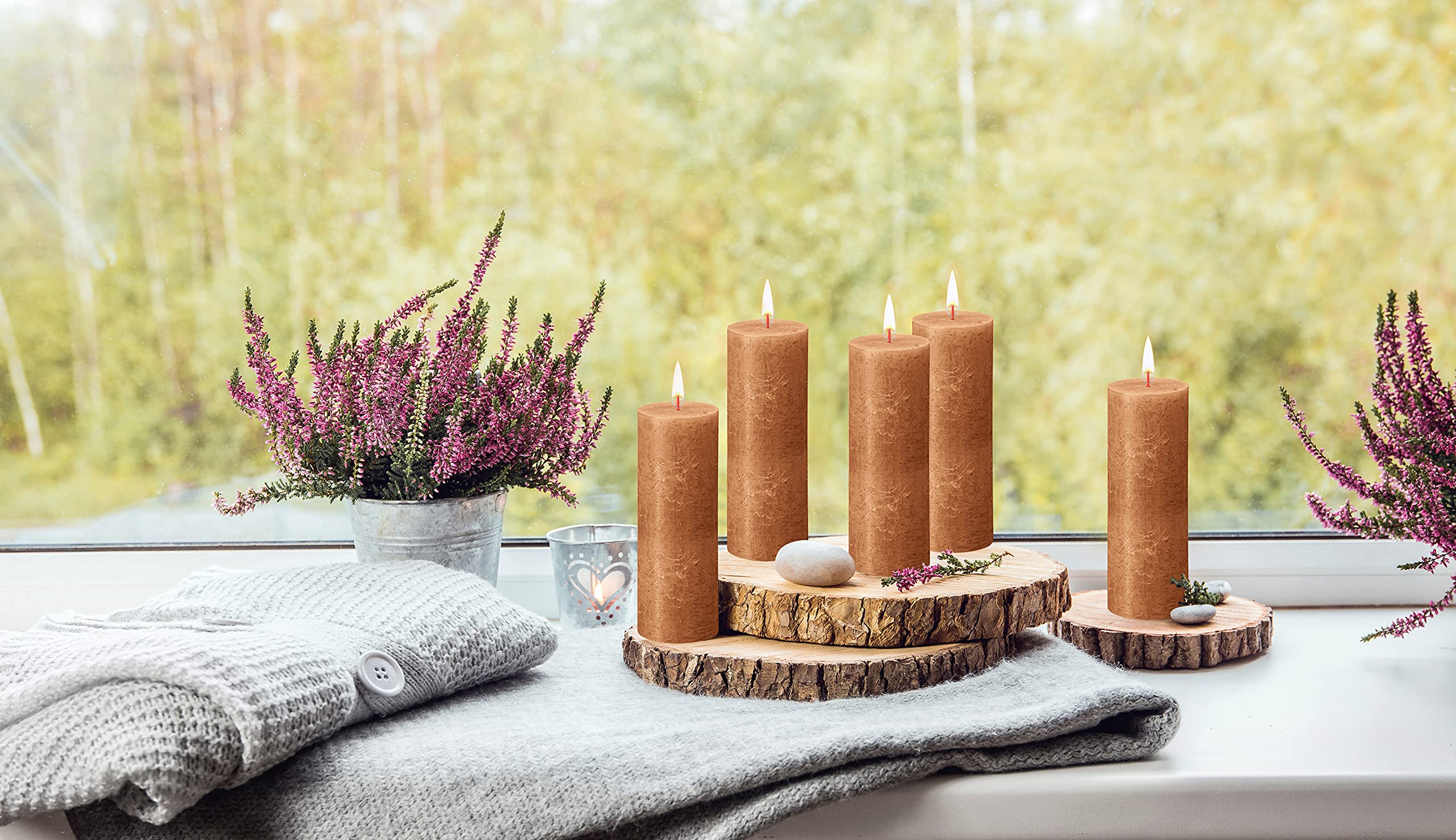 BOLSIUS 4 Pack Spice Brown Rustic Pillar Candles - 2.75 X 7.5 Inches - Premium European Quality - includes Natural Plant-Based Wax - Unscented Dripless Smokeless 85 Hour Party Décor Candles