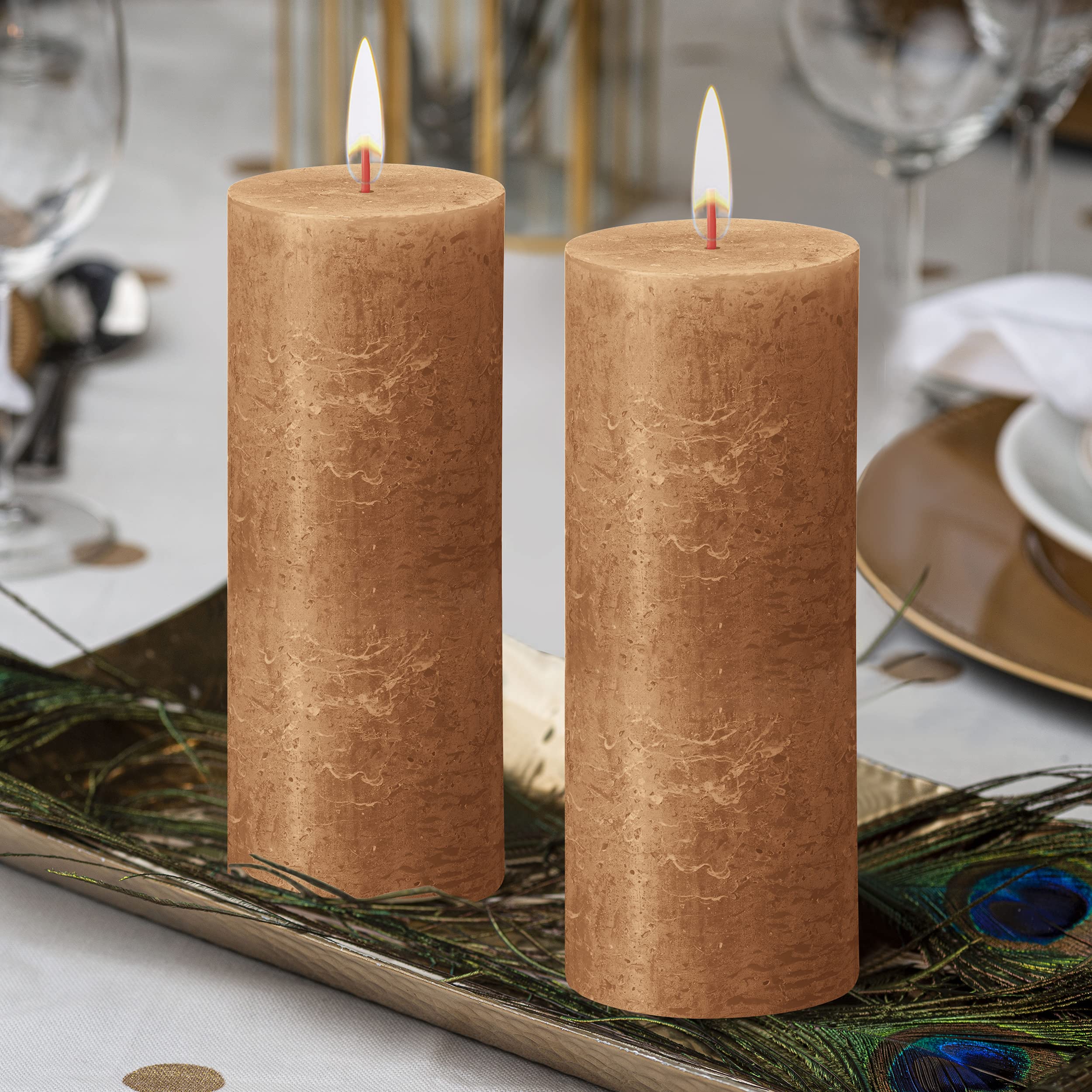 BOLSIUS 4 Pack Spice Brown Rustic Pillar Candles - 2.75 X 7.5 Inches - Premium European Quality - includes Natural Plant-Based Wax - Unscented Dripless Smokeless 85 Hour Party Décor Candles