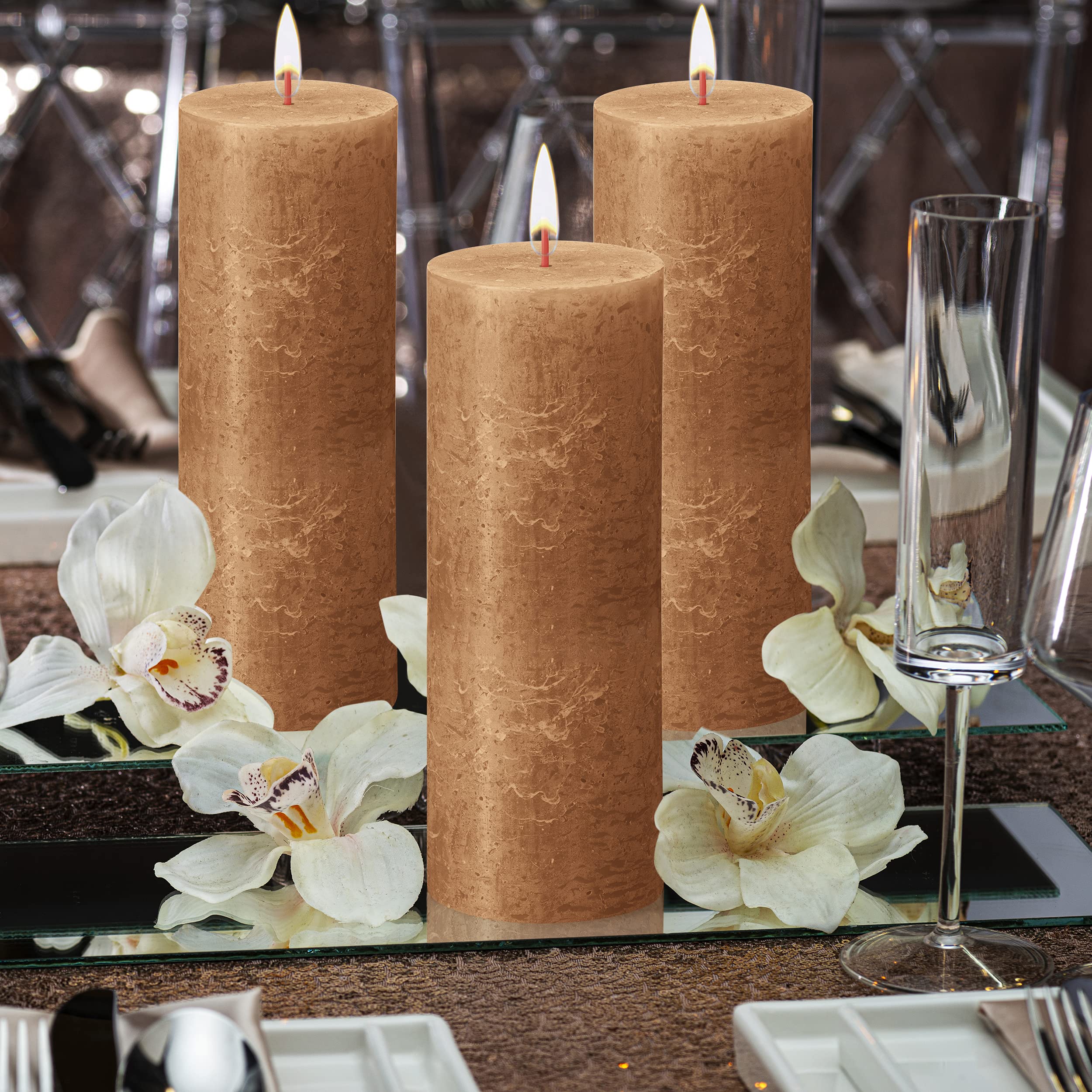 BOLSIUS 4 Pack Spice Brown Rustic Pillar Candles - 2.75 X 7.5 Inches - Premium European Quality - includes Natural Plant-Based Wax - Unscented Dripless Smokeless 85 Hour Party Décor Candles