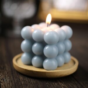 efavormart 2 pack | dusty blue 2" bubble cube paraffin wax candles, unscented square pillar candle, party favor gift