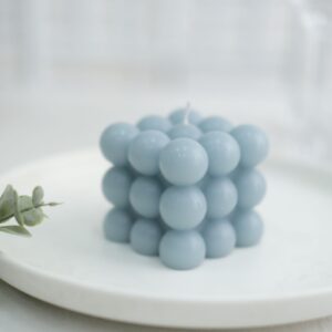 Efavormart 2 Pack | Dusty Blue 2" Bubble Cube Paraffin Wax Candles, Unscented Square Pillar Candle, Party Favor Gift