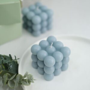 Efavormart 2 Pack | Dusty Blue 2" Bubble Cube Paraffin Wax Candles, Unscented Square Pillar Candle, Party Favor Gift