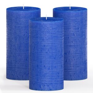 CANDWAX 3x6 Pillar Candles Set of 3 - Decorative Rustic Candles Unscented and No Drip Candles - Ideal as Wedding Candles or Large Candles for Home Interior - Blue Candles