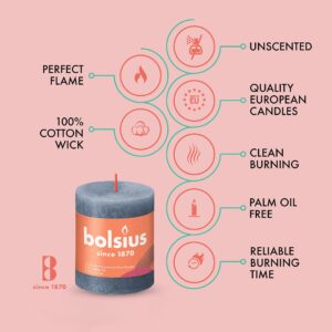 BOLSIUS 4 Pack Twilight Blue Rustic Pillar Candles - 2.75 X 3.25 inches - Premium European Quality - includes Natural Plant-Based Wax - Unscented Dripless Smokeless 35 Hour Party Décor Candles