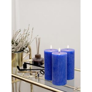 CANDWAX 3x6 Pillar Candles Set of 3 - Decorative Rustic Candles Unscented and No Drip Candles - Ideal as Wedding Candles or Large Candles for Home Interior - Blue Candles