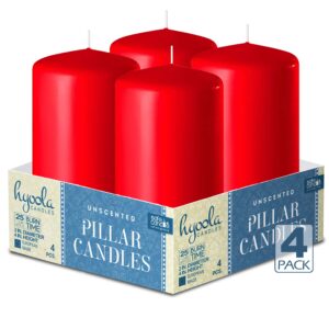 HYOOLA Red Pillar Candles 2-inch x 4-inch - Unscented Pillar Candles - Set of 4 - European Made