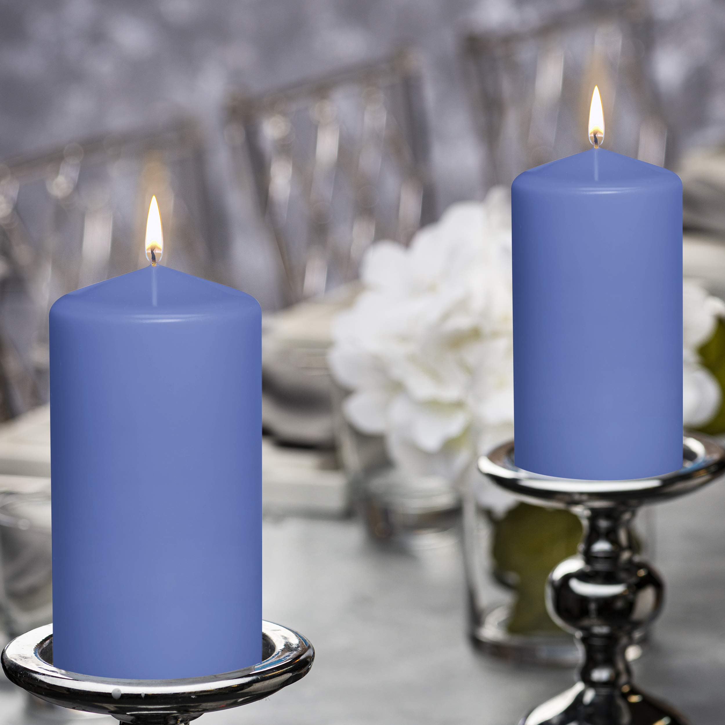 BOLSIUS 4 Blue Pillar Candles - 3x6 Inches - Individually Wrapped - Premium European Quality - 65+ Burn Hours - Dripless & Smokeless Smooth Flame - Unscented Dinner, Wedding, Party, & Décor Candles