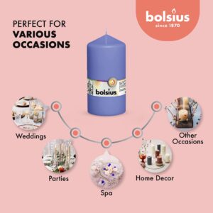 BOLSIUS 4 Blue Pillar Candles - 3x6 Inches - Individually Wrapped - Premium European Quality - 65+ Burn Hours - Dripless & Smokeless Smooth Flame - Unscented Dinner, Wedding, Party, & Décor Candles