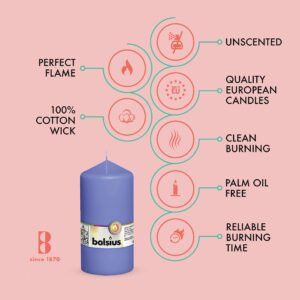 BOLSIUS 4 Blue Pillar Candles - 3x6 Inches - Individually Wrapped - Premium European Quality - 65+ Burn Hours - Dripless & Smokeless Smooth Flame - Unscented Dinner, Wedding, Party, & Décor Candles