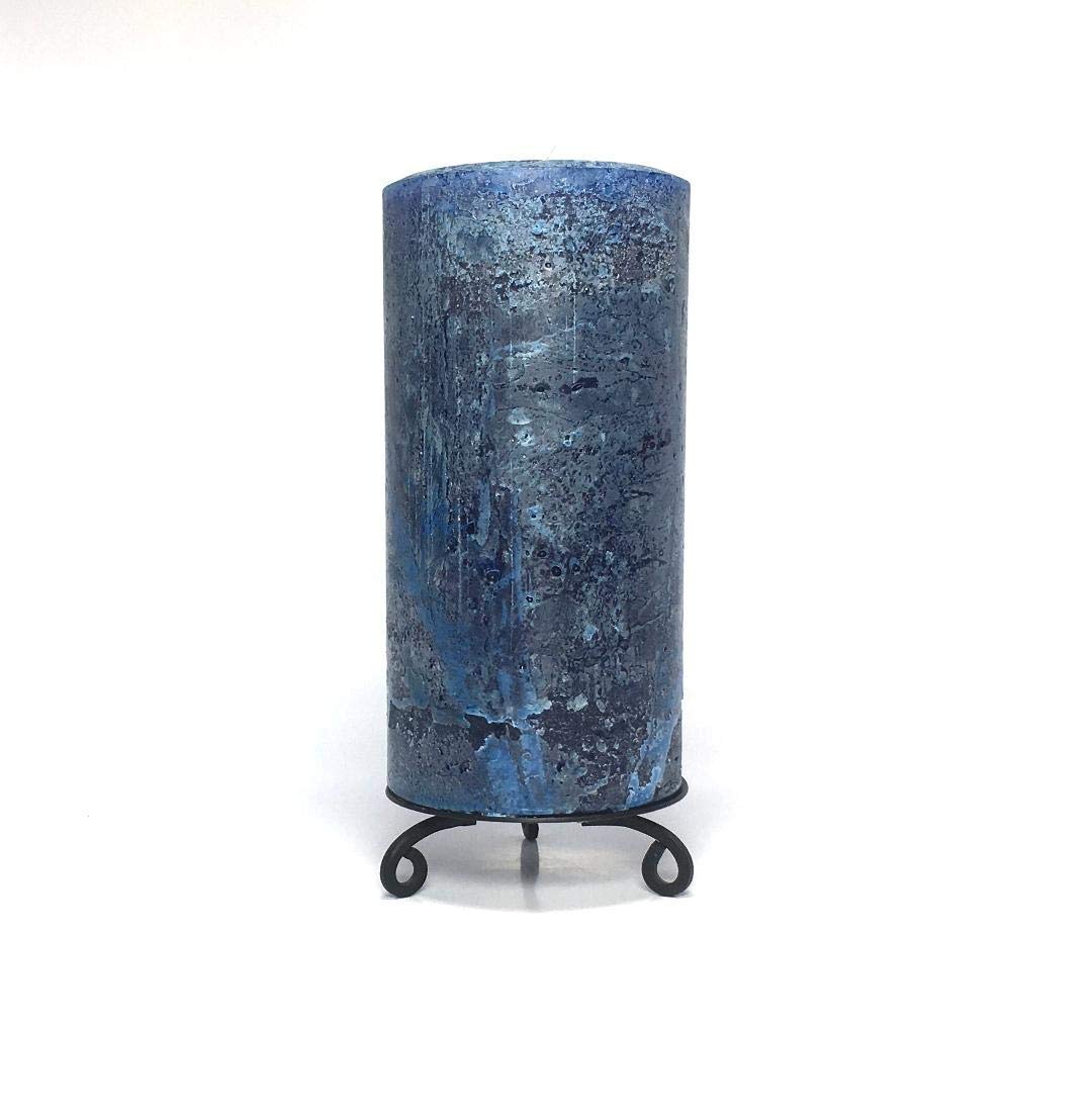 Classic Blue Unscented Rustic Textured Pillar Candle - Choose Size - Handmade