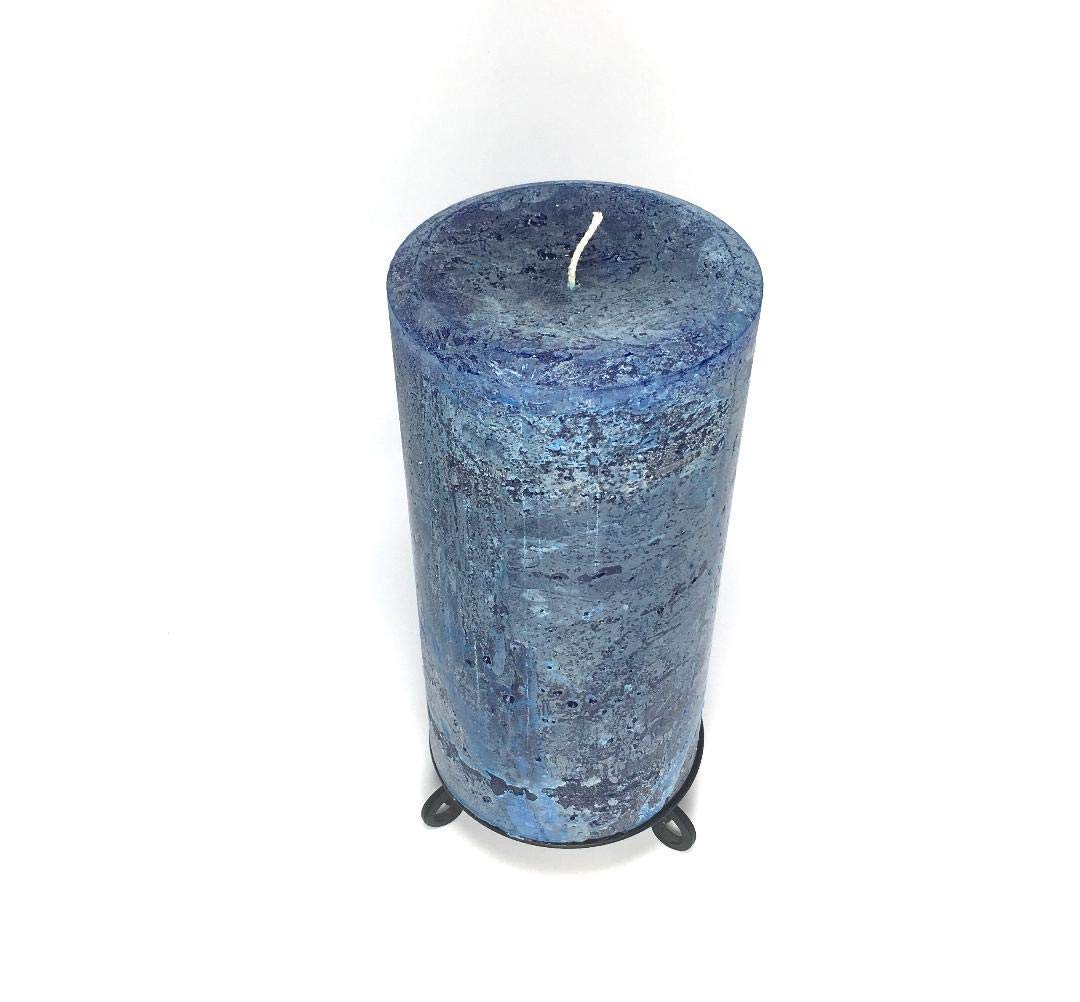 Classic Blue Unscented Rustic Textured Pillar Candle - Choose Size - Handmade