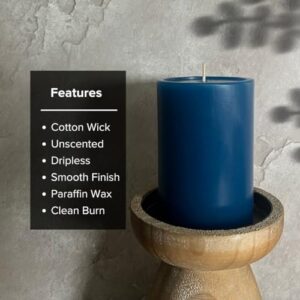 Simply Soson Steel Blue Pillar Candles 3x4 inch - Set of 3 - Unscented Decorative Blue Candles, No drip Candles, Ideal as Large Candles for Home Decor, Weddings, Holidays