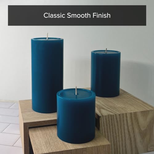 Simply Soson Steel Blue Pillar Candles 3x4 inch - Set of 3 - Unscented Decorative Blue Candles, No drip Candles, Ideal as Large Candles for Home Decor, Weddings, Holidays