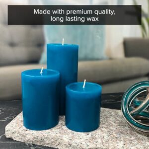 Simply Soson Steel Blue Pillar Candles 3x4 inch - Set of 3 - Unscented Decorative Blue Candles, No drip Candles, Ideal as Large Candles for Home Decor, Weddings, Holidays