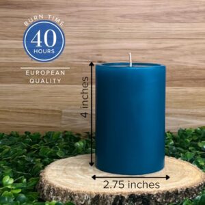 Simply Soson Steel Blue Pillar Candles 3x4 inch - Set of 3 - Unscented Decorative Blue Candles, No drip Candles, Ideal as Large Candles for Home Decor, Weddings, Holidays