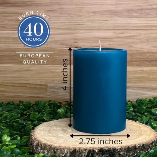 Simply Soson Steel Blue Pillar Candles 3x4 inch - Set of 3 - Unscented Decorative Blue Candles, No drip Candles, Ideal as Large Candles for Home Decor, Weddings, Holidays