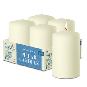 hyoola ivory pillar candles 2x3 inch - unscented pillar candles - set of 4 - european made