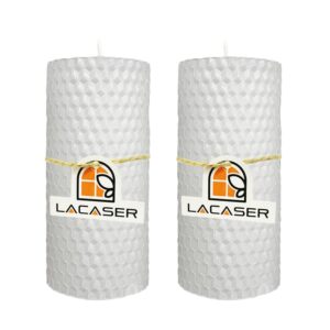lacaser beeswax pillar candles set of 2, 2"x4" honey candles, unscented & dripless & smokeless, 7 hours burn time each, white